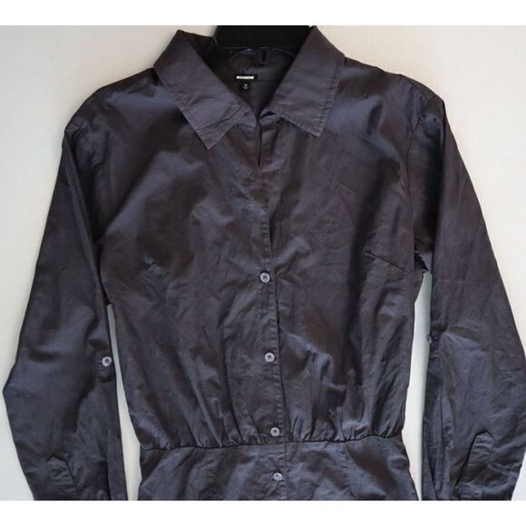 Monrow HD0511 Women Sz M Faded Black Poplin Button-Up Collared Shirt Dress - Picture 12 of 13